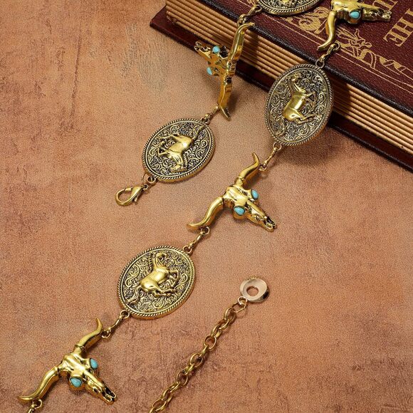 Western Metal Concho Belt For Women Vintage Cowgirl Boho Turquoise Chain Belts🦏 - Picture 6 of 7